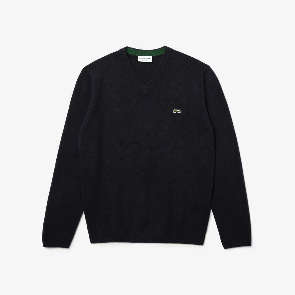 Lacoste V-Neck Ull Marinblå Blå | HGTIO-2104