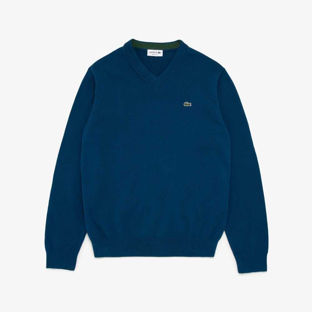 Lacoste V-neck Bomull Blå | CBFHR-1539