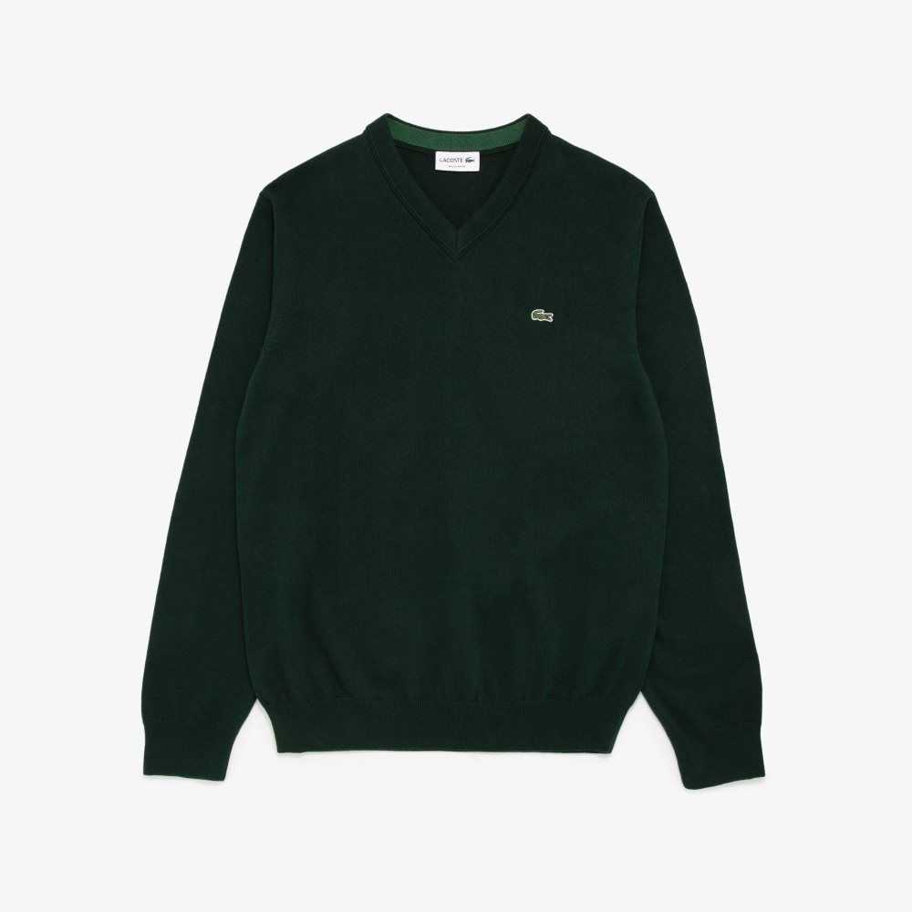 Lacoste V-neck Bomull Gröna | KBSIT-4502