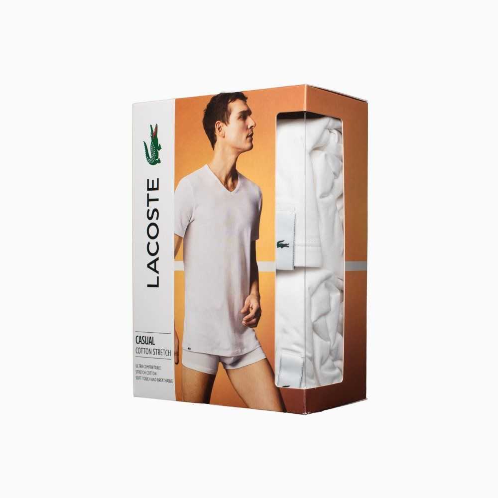 Lacoste V-neck Bomull Lounge T-shirt 2-Pack Vita | CZSVX-4935