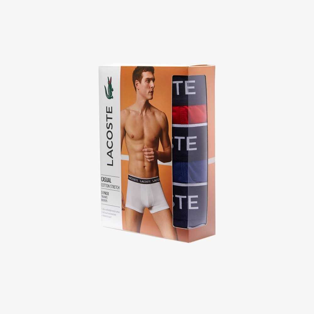 Lacoste Vanliga Boxer Brief 3-Pack Marinblå Blå Röda Marinblå Blå | JPKWE-7203