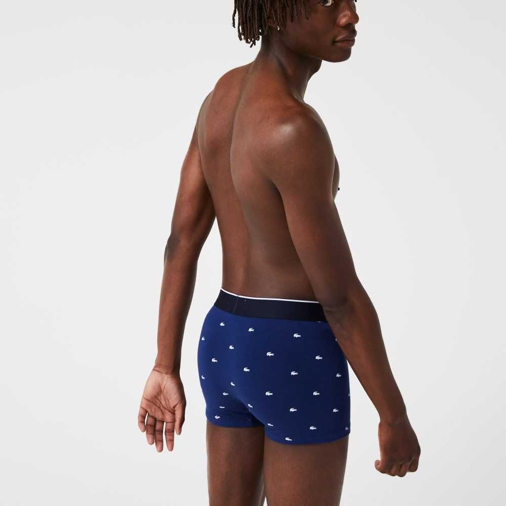 Lacoste Vanliga Signature Boxer Trunks 3-Pack Marinblå Blå Grå Röda | GTNCI-2376