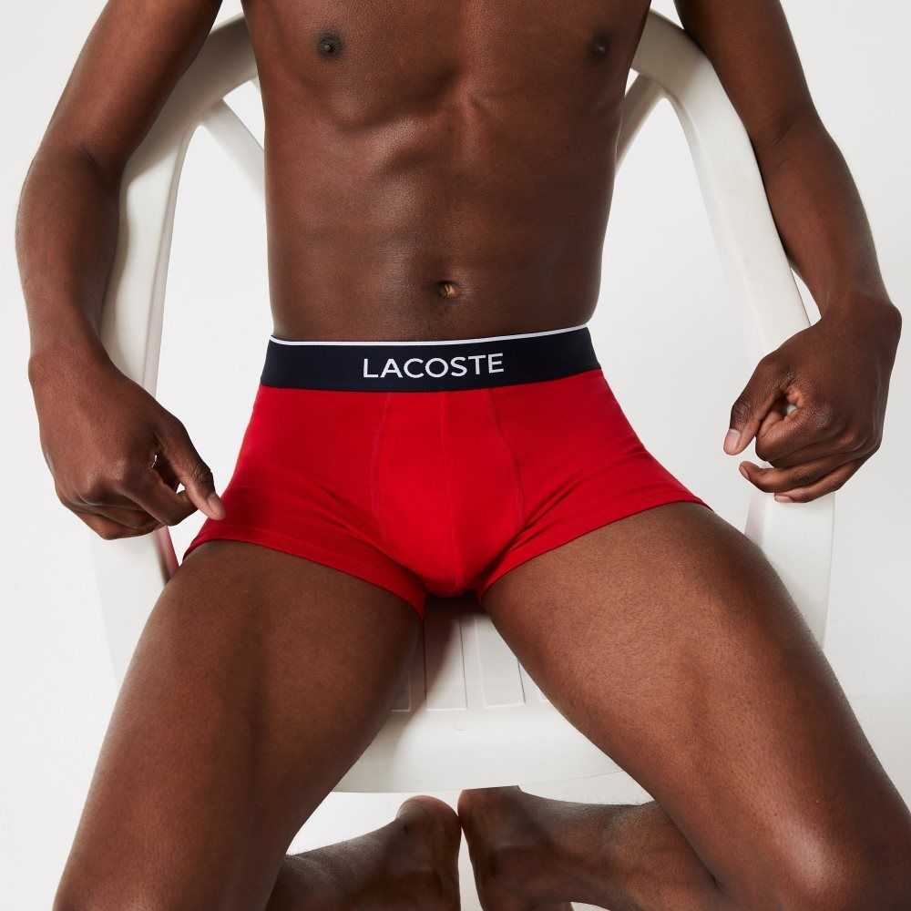 Lacoste Vanliga Signature Boxer Trunks 3-Pack Marinblå Blå Grå Röda | GTNCI-2376