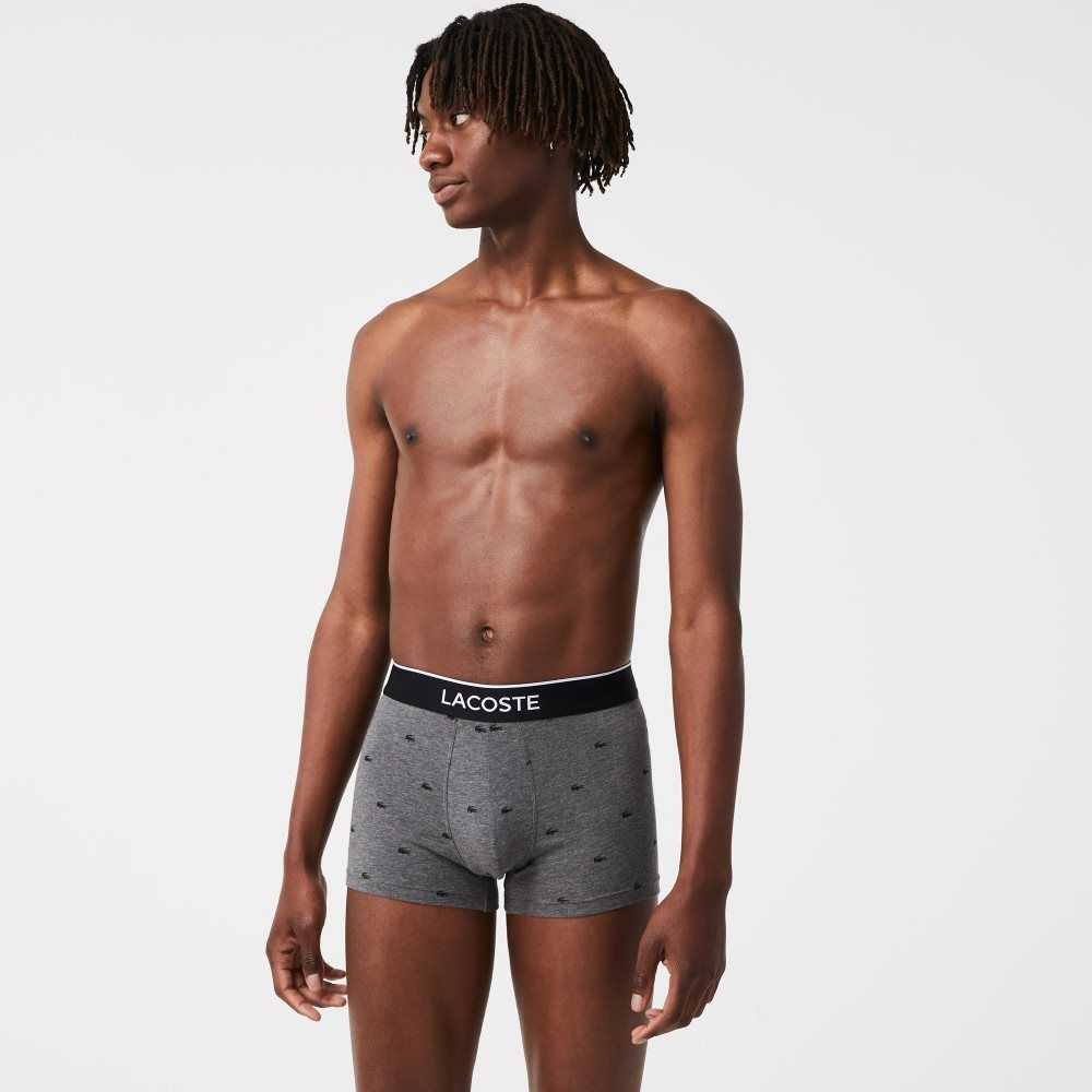 Lacoste Vanliga Signature Boxer Trunks 3-Pack Svarta Grå | LFWOK-0376