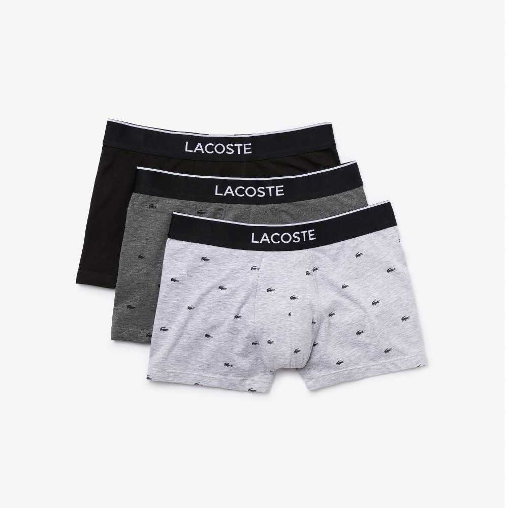 Lacoste Vanliga Signature Boxer Trunks 3-Pack Svarta Grå | LFWOK-0376