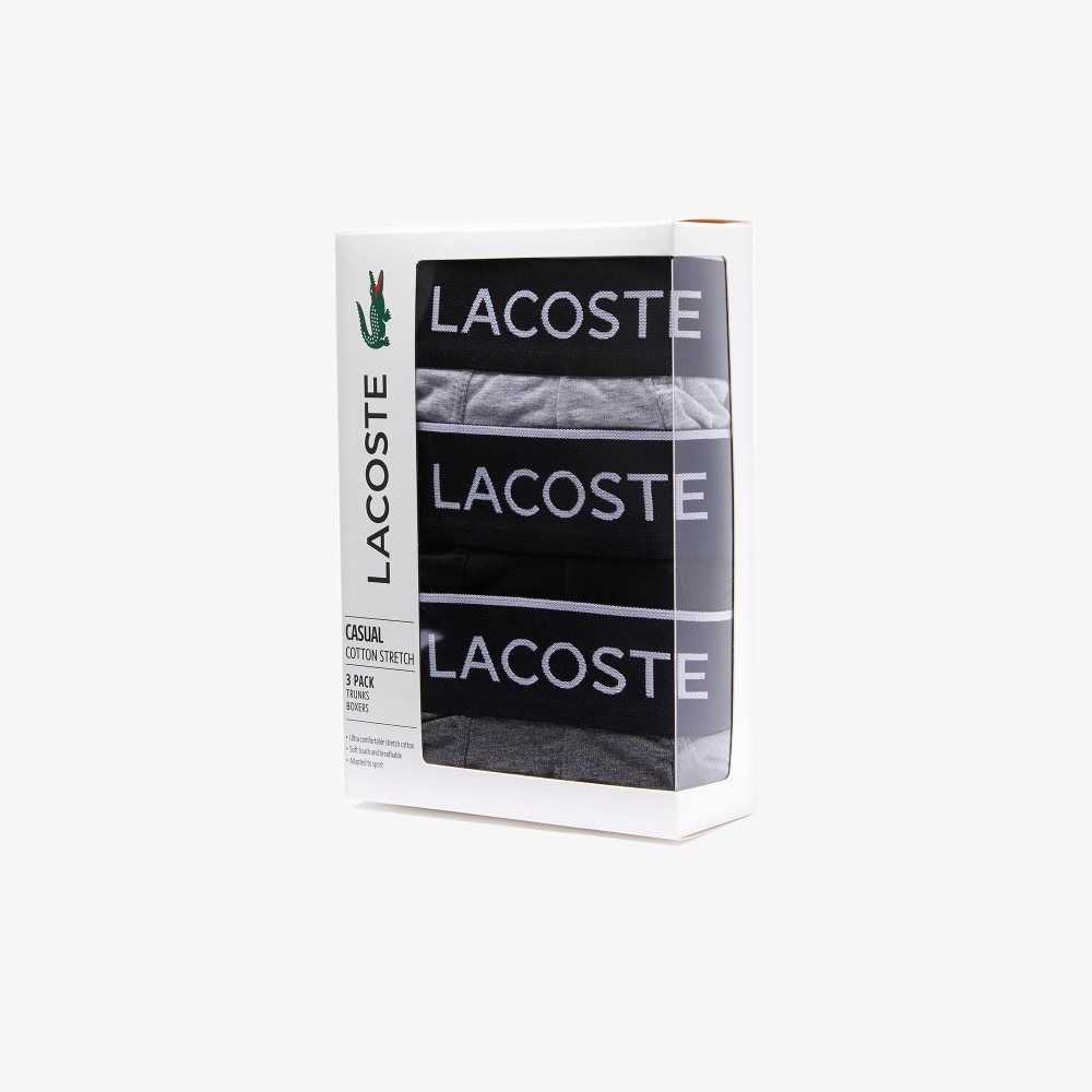 Lacoste Vanliga Signature Boxer Trunks 3-Pack Svarta Grå | LFWOK-0376