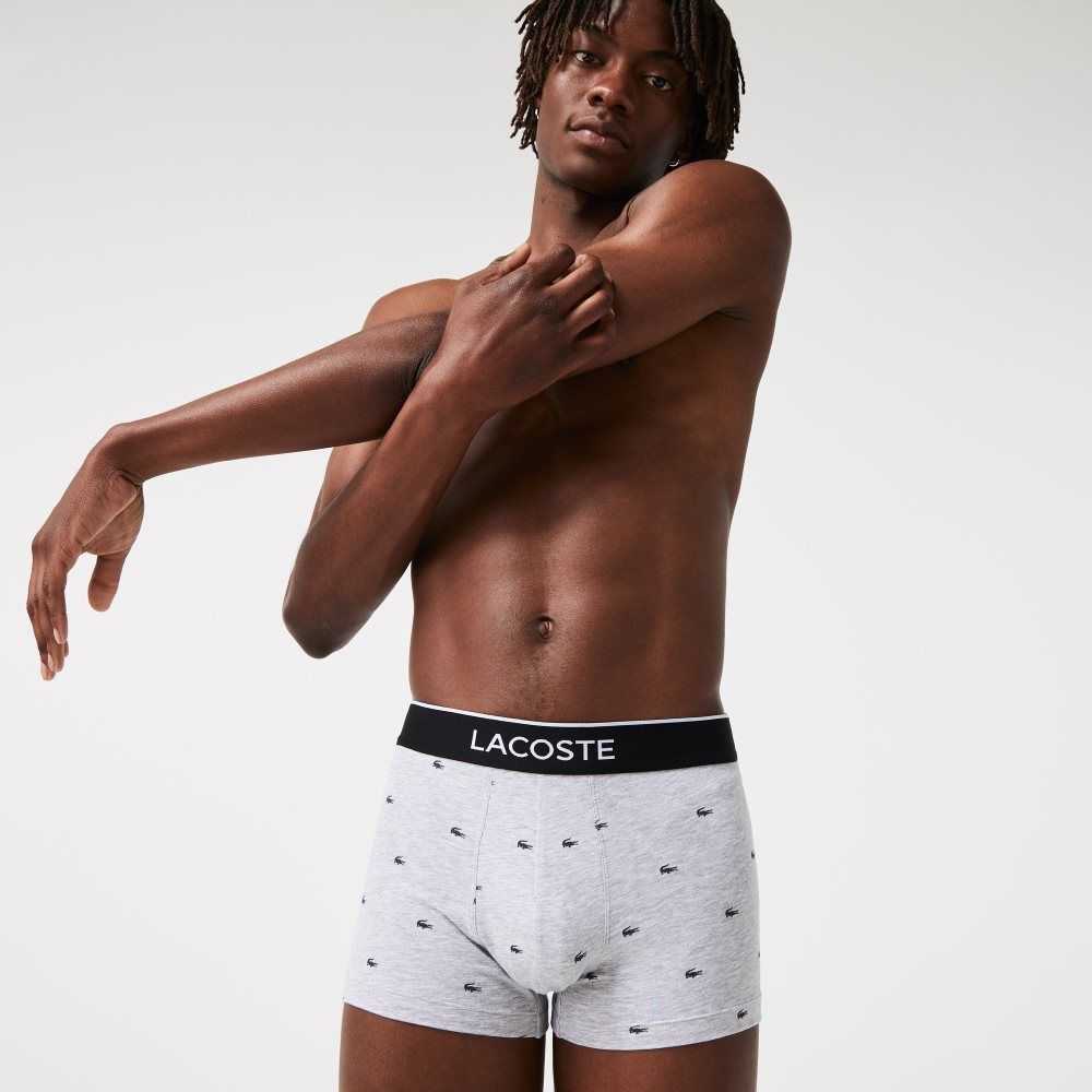 Lacoste Vanliga Signature Boxer Trunks 3-Pack Svarta Grå | LFWOK-0376