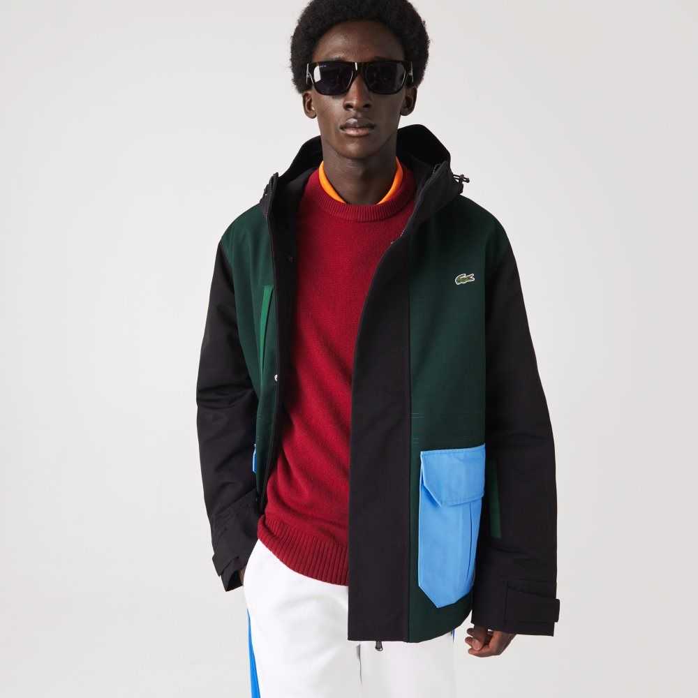 Lacoste Vatten-Repellent Colorblock Twill Gröna Svarta Blå Gröna | ASXLQ-6210