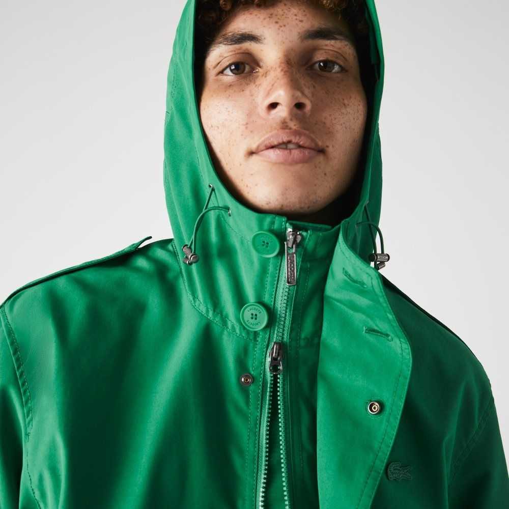 Lacoste Vatten-Resistant Bomull Blend Korta Hooded Parka Gröna | TRBOF-4690