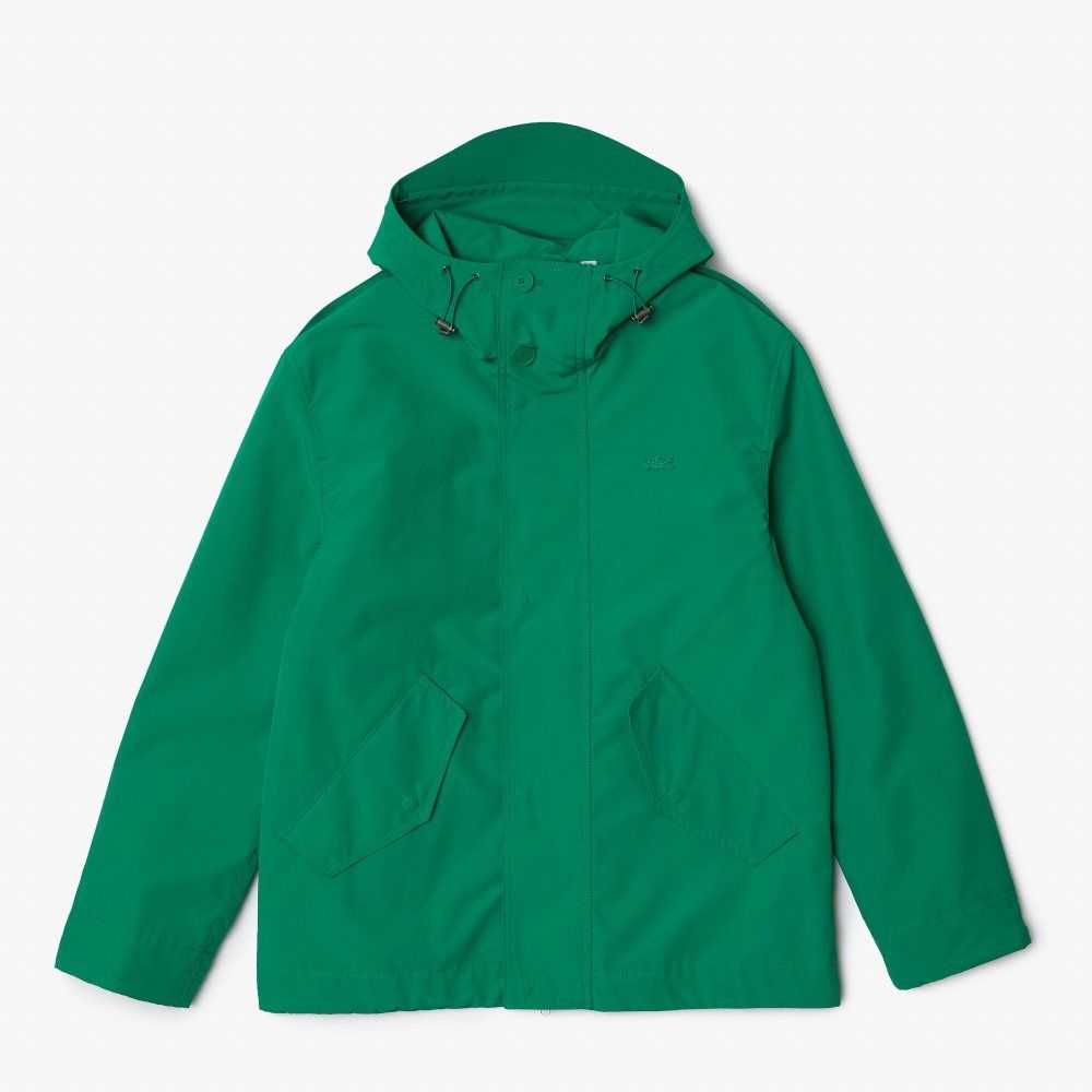 Lacoste Vatten-Resistant Bomull Blend Korta Hooded Parka Gröna | TRBOF-4690