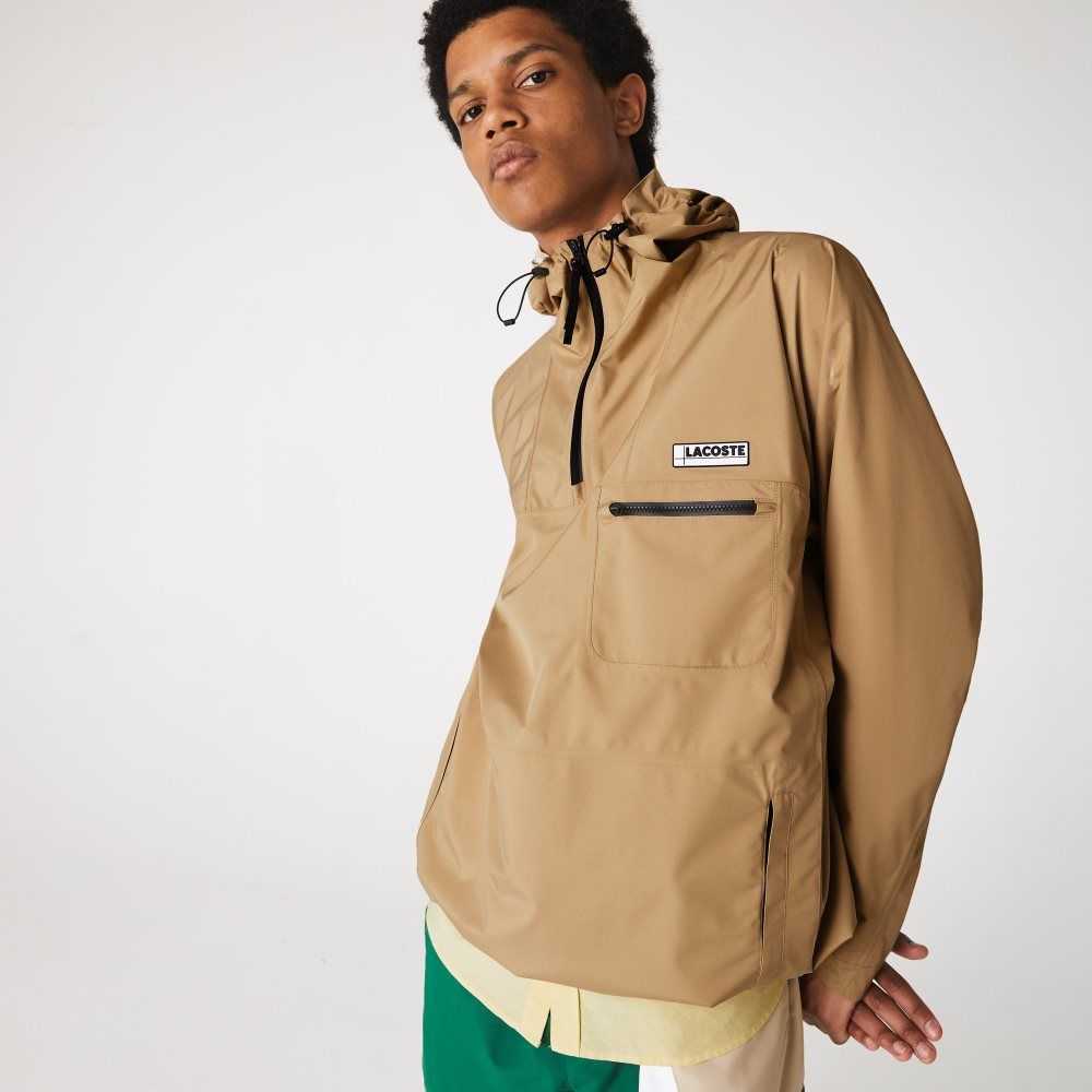 Lacoste Vatten-Resistant Hooded Windbreaker Beige | VJCWT-6752