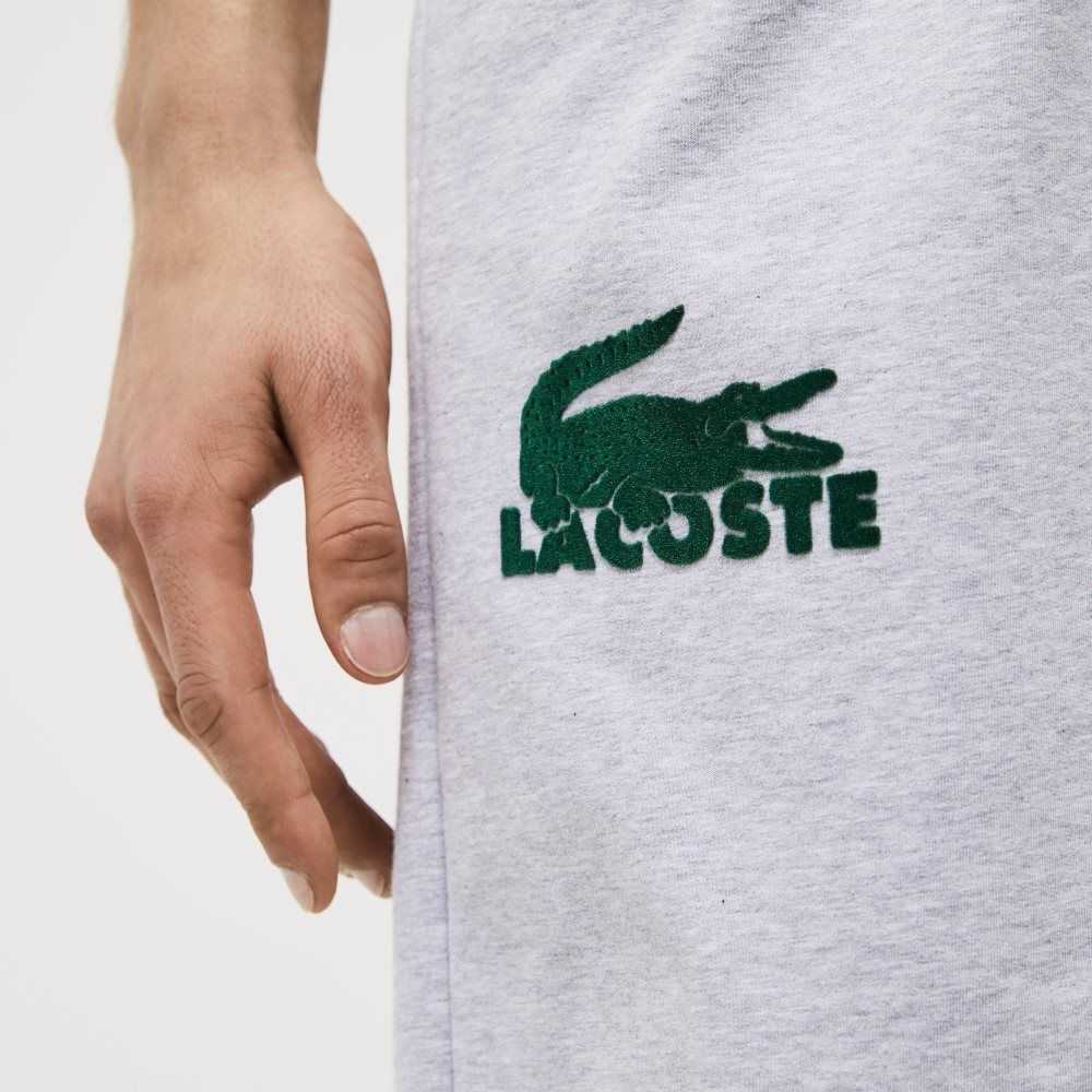 Lacoste Velour Crocodile Bomull Fleece Lounge Shorts Grå Gröna | ZDVBH-8650