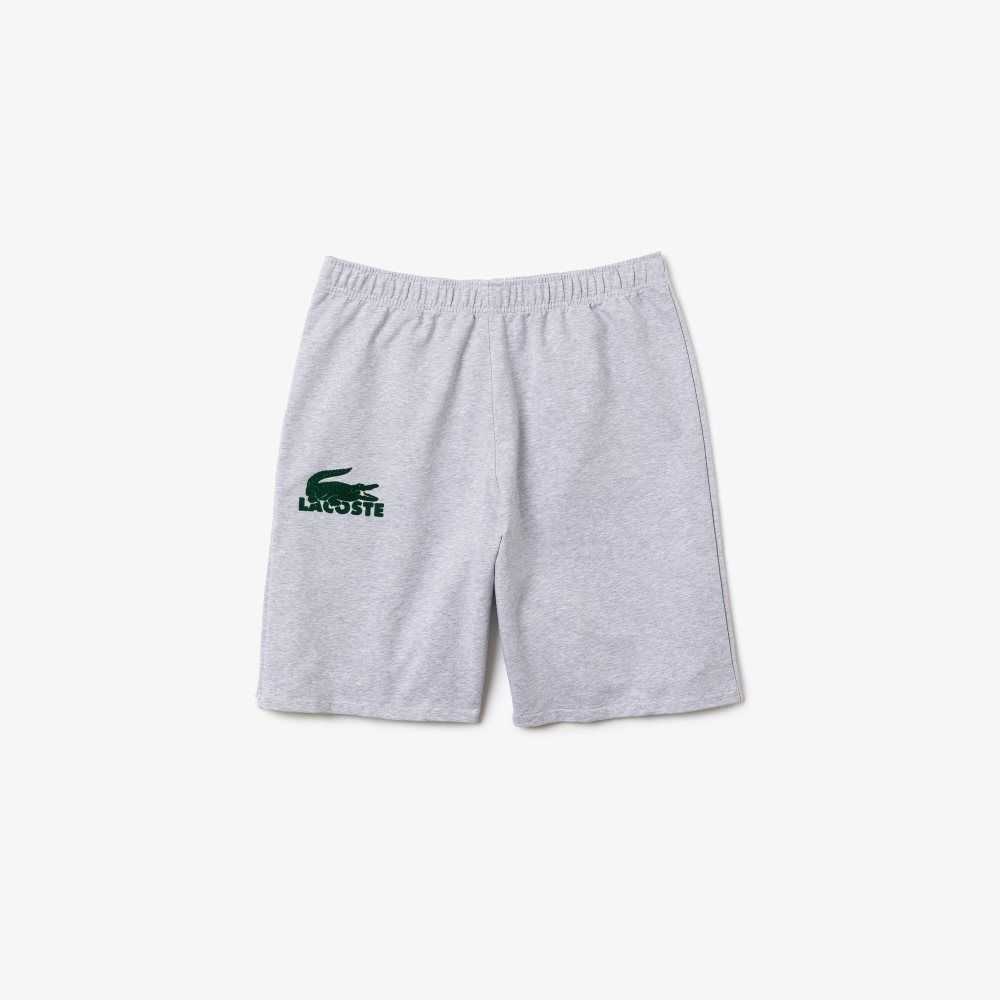 Lacoste Velour Crocodile Bomull Fleece Lounge Shorts Grå Gröna | ZDVBH-8650