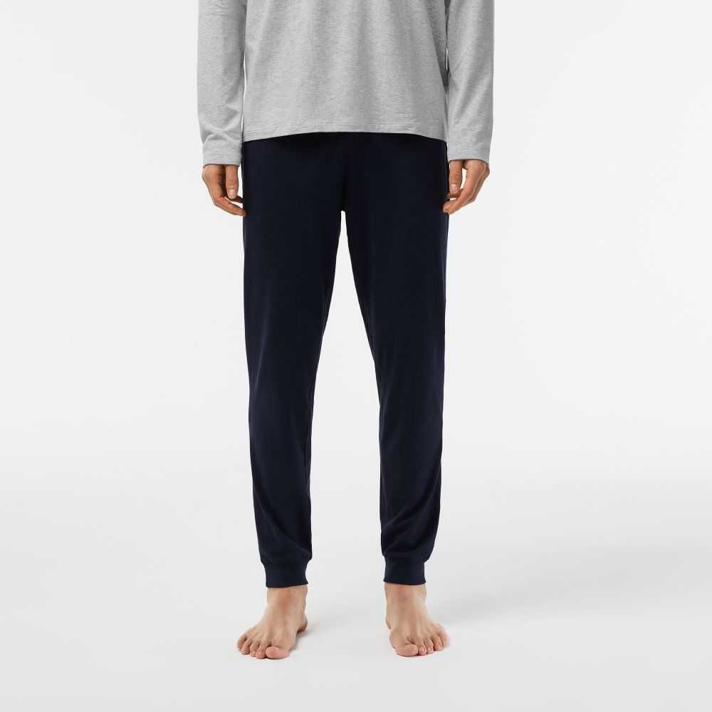 Lacoste Velvet Logo Long Pajama Set Marinblå Blå Grå Gröna | EOIPR-7912