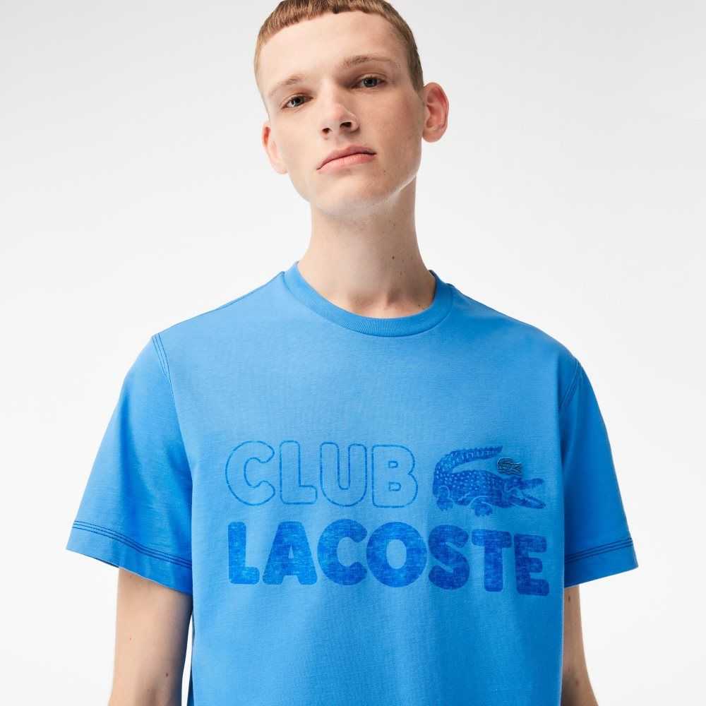 Lacoste Vintage Print Organic Bomull Blå | MXVEH-6342