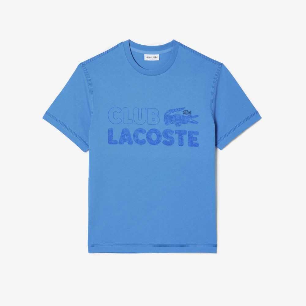 Lacoste Vintage Print Organic Bomull Blå | MXVEH-6342