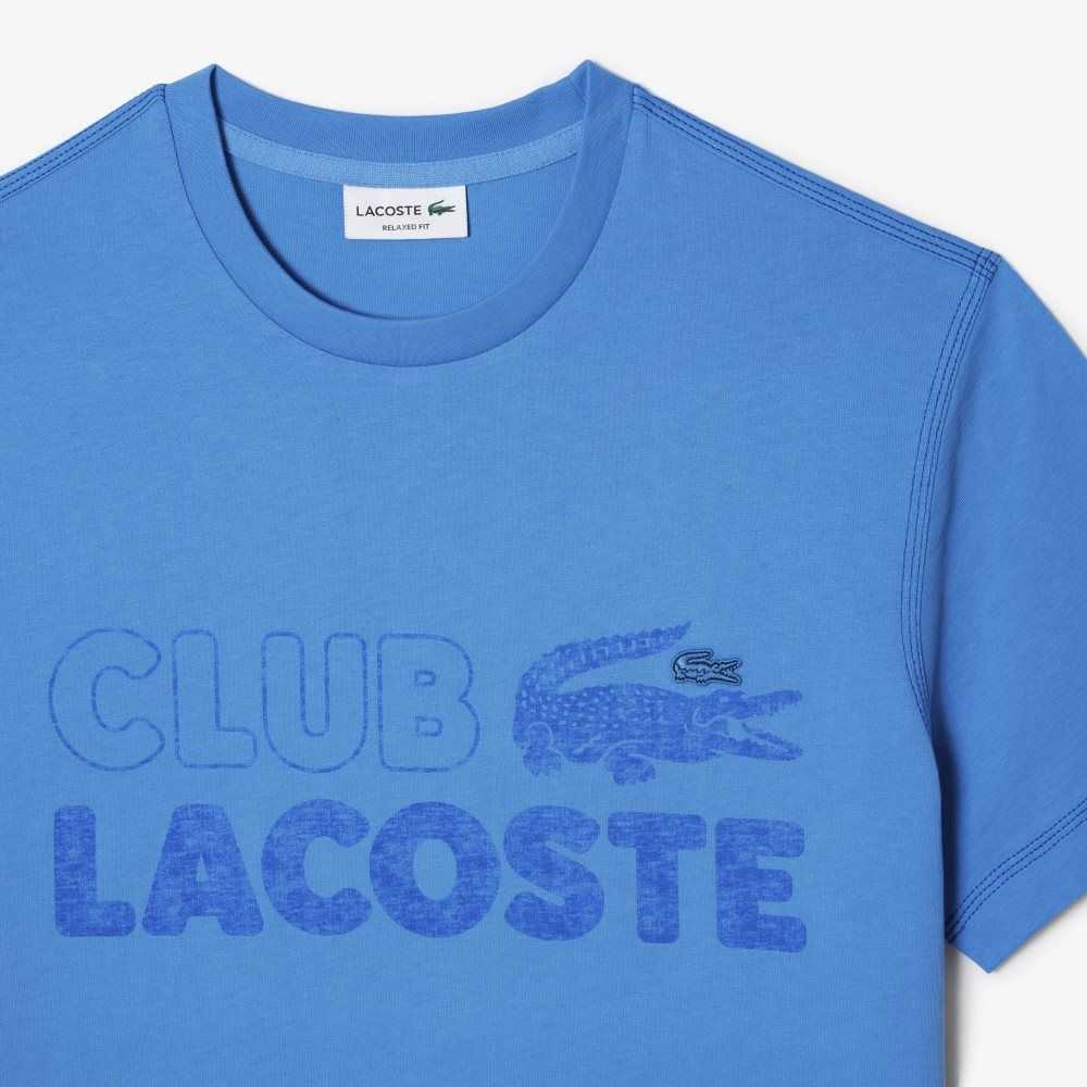 Lacoste Vintage Print Organic Bomull Blå | MXVEH-6342