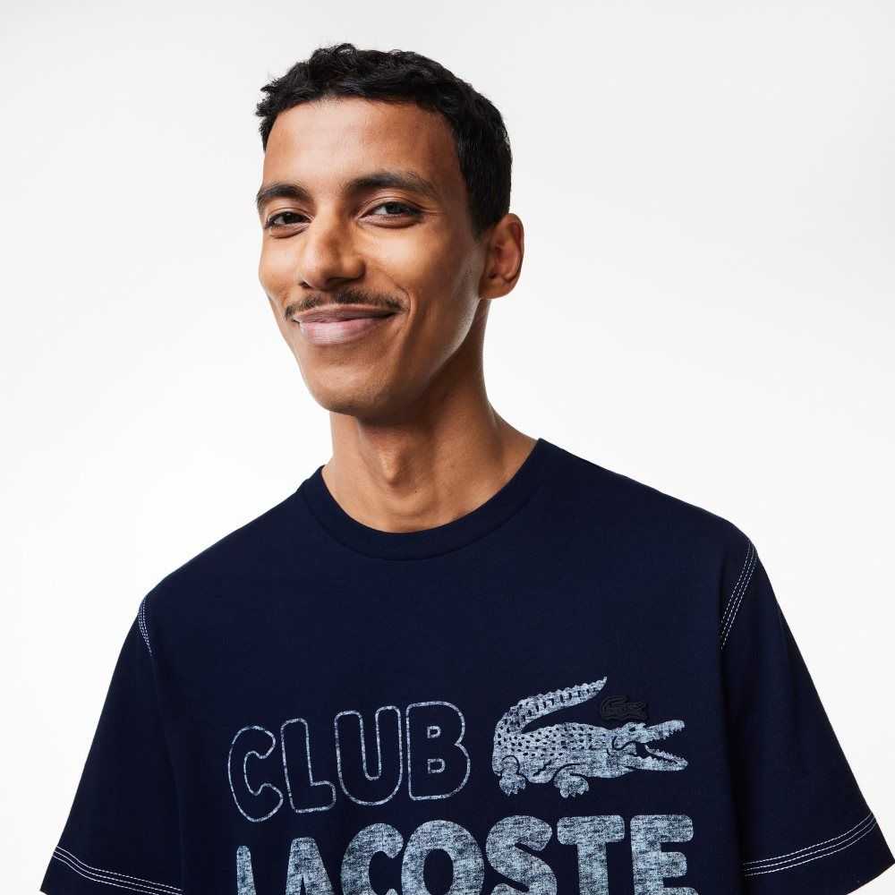 Lacoste Vintage Print Organic Bomull Marinblå Blå | EUVWN-8496