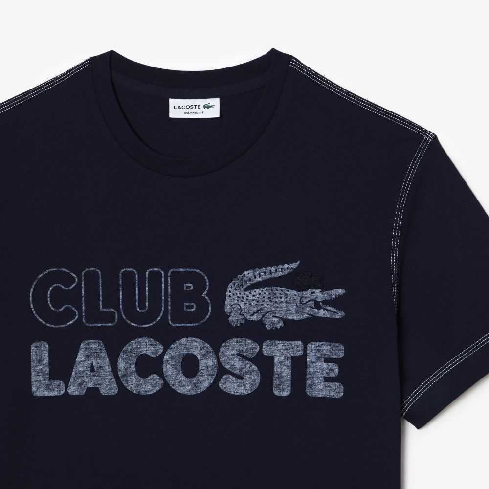 Lacoste Vintage Print Organic Bomull Marinblå Blå | EUVWN-8496