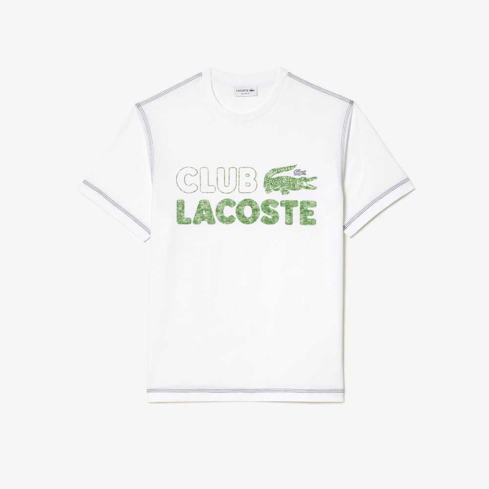 Lacoste Vintage Print Organic Bomull Vita | WTREC-0629