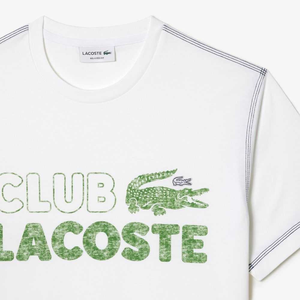 Lacoste Vintage Print Organic Bomull Vita | WTREC-0629