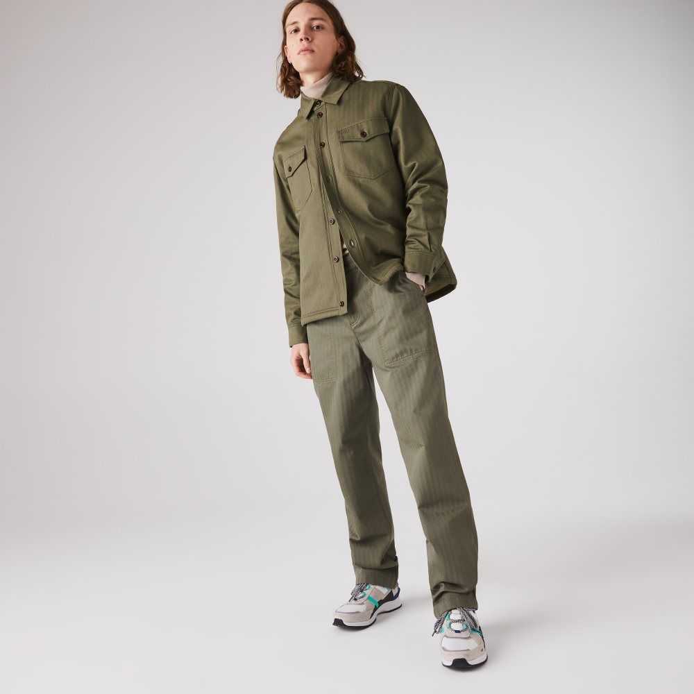 Lacoste Warm Fodrade Chevron Bomull Khaki Gröna | GSDNF-8297