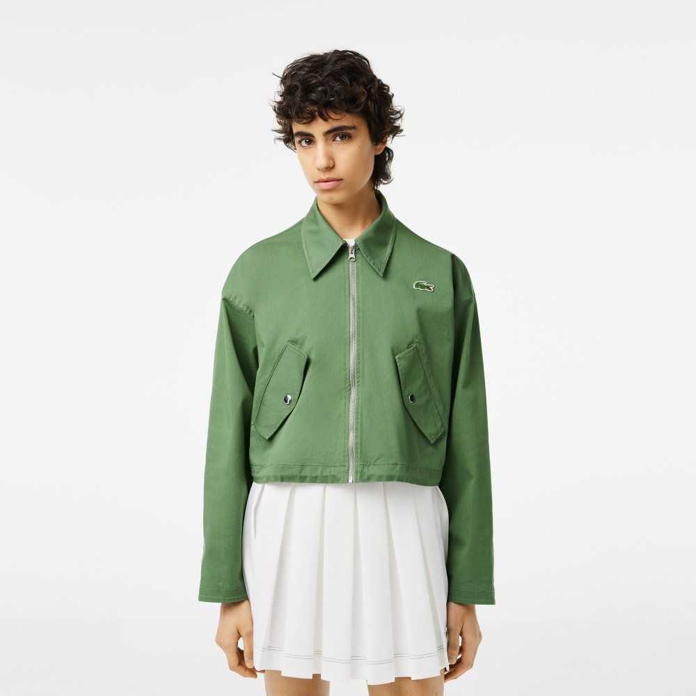 Lacoste Zipped Bomull Harrington Khaki Gröna | YLJTC-2157