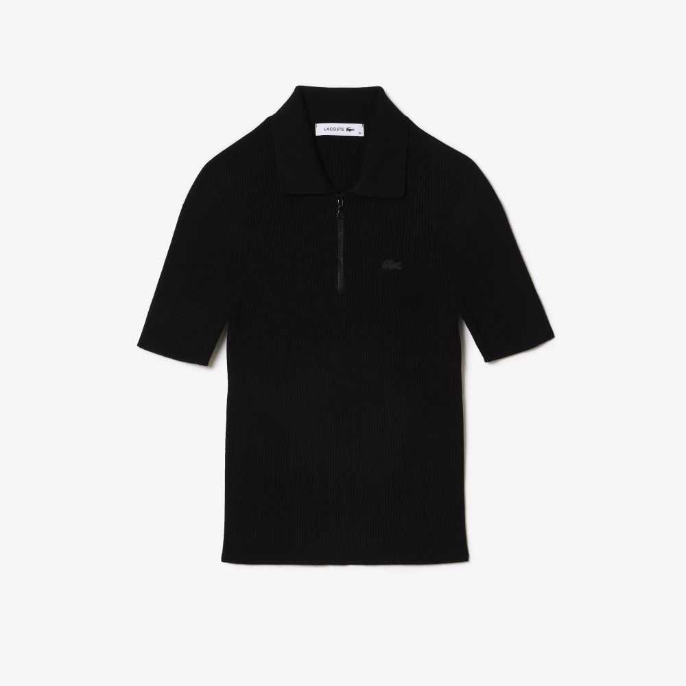 Lacoste Zipped Knit Polo Svarta | SLBHD-3597