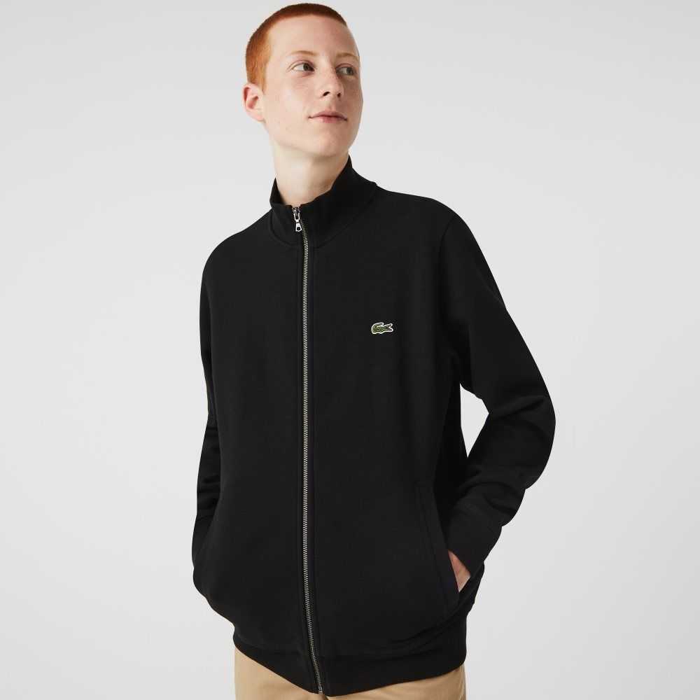 Lacoste Zippered Stand-Up Collar Pique Fleece Jacket Svarta | RYDOP-1306