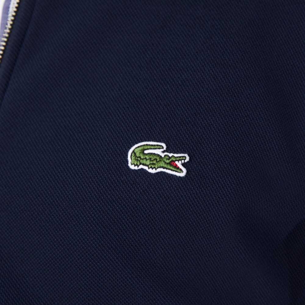 Lacoste Zippered Stand-Up Collar Pique Fleece Jacket Marinblå Blå | SXCVW-4170