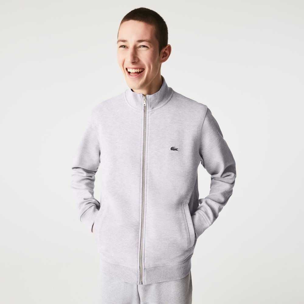 Lacoste Zippered Stand-Up Collar Pique Fleece Jacket Grå | XNYIL-0563