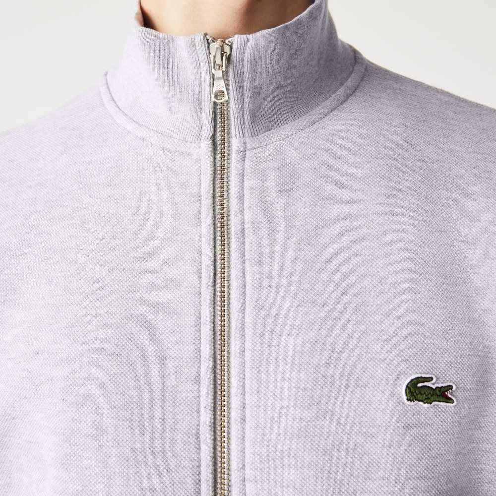 Lacoste Zippered Stand-Up Collar Pique Fleece Jacket Grå | XNYIL-0563